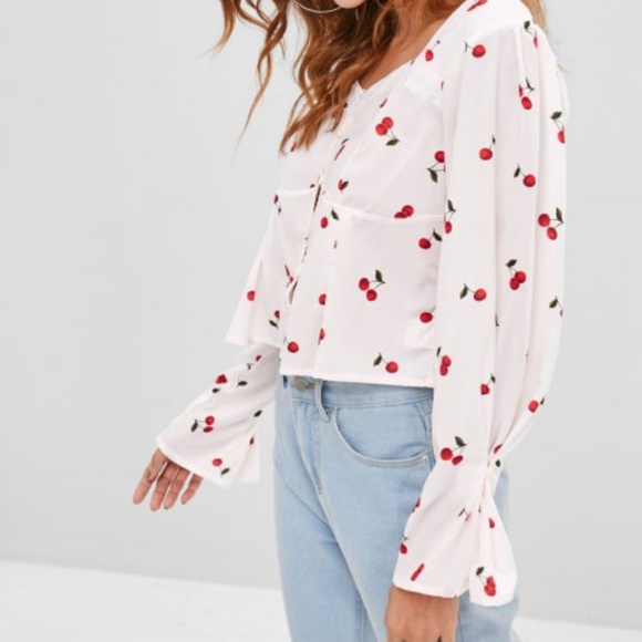 NWT Flare Sleeve Blouse with Cherry Print - Picture 3 of 4